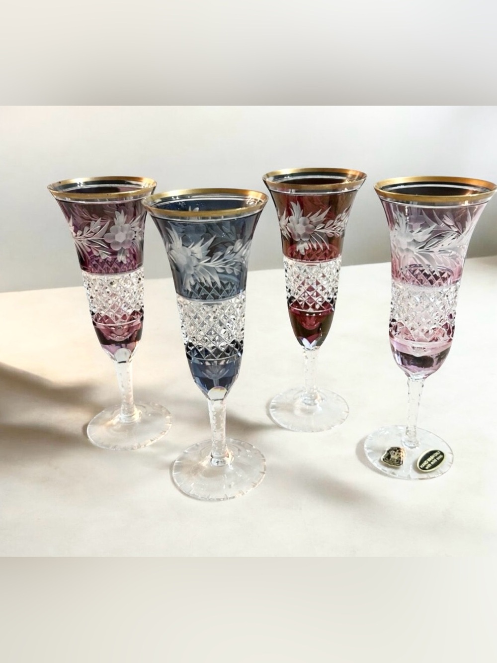 VTG Ebeling & Reuss Golden Crown Marchioness Hand-Cut Lead Crystal Flutes READ